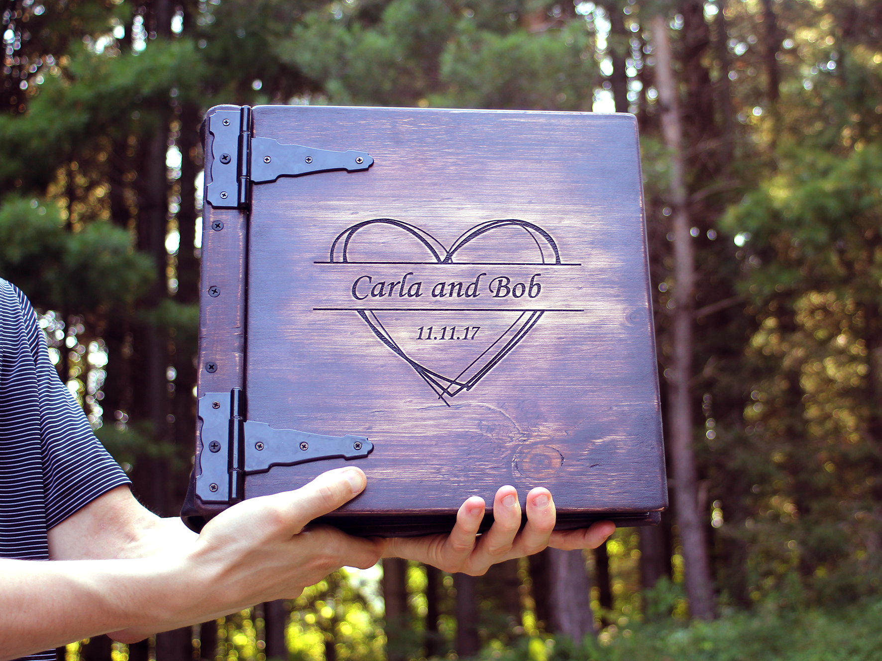Personalized wooden book with engraved text and image, showcasing the unique and special way to capture life's moments by Rustic Engravings