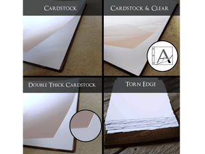 Cardstock page options. Customizable keepsakes from Rustic Engravings, perfect for any special occasion.