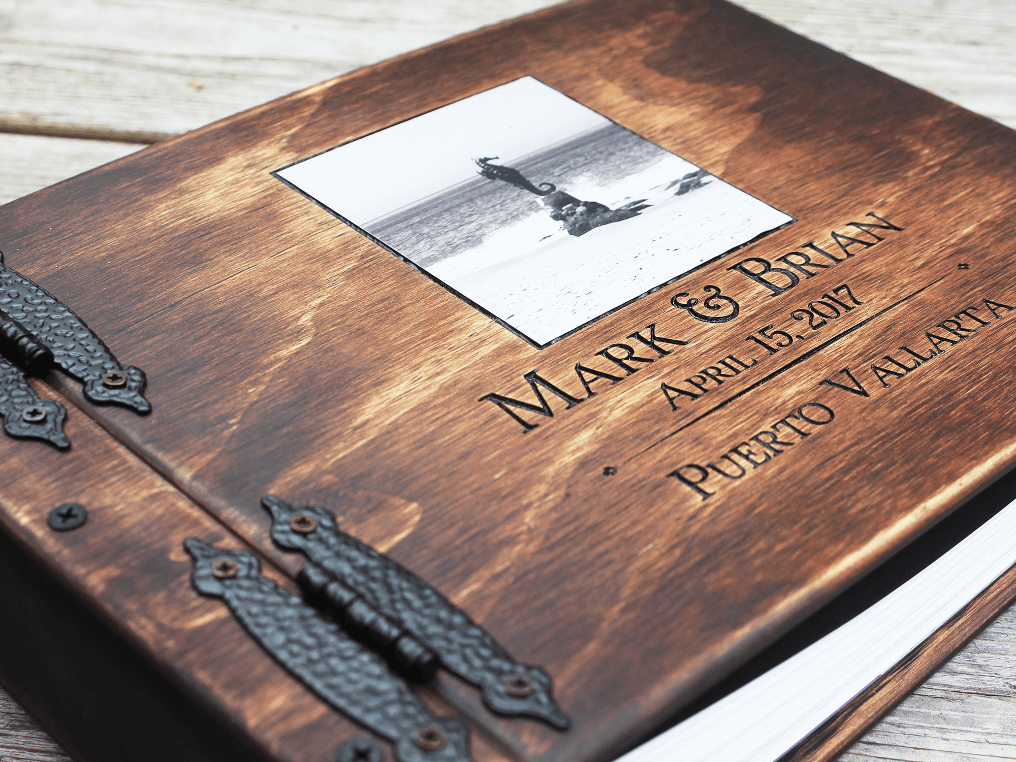 Personalized Wooden Wedding Guestbook" | Create a cherished keepsake of your big day with a customized wedding guestbook by Rustic Engravings - the ultimate gift for the happy couple