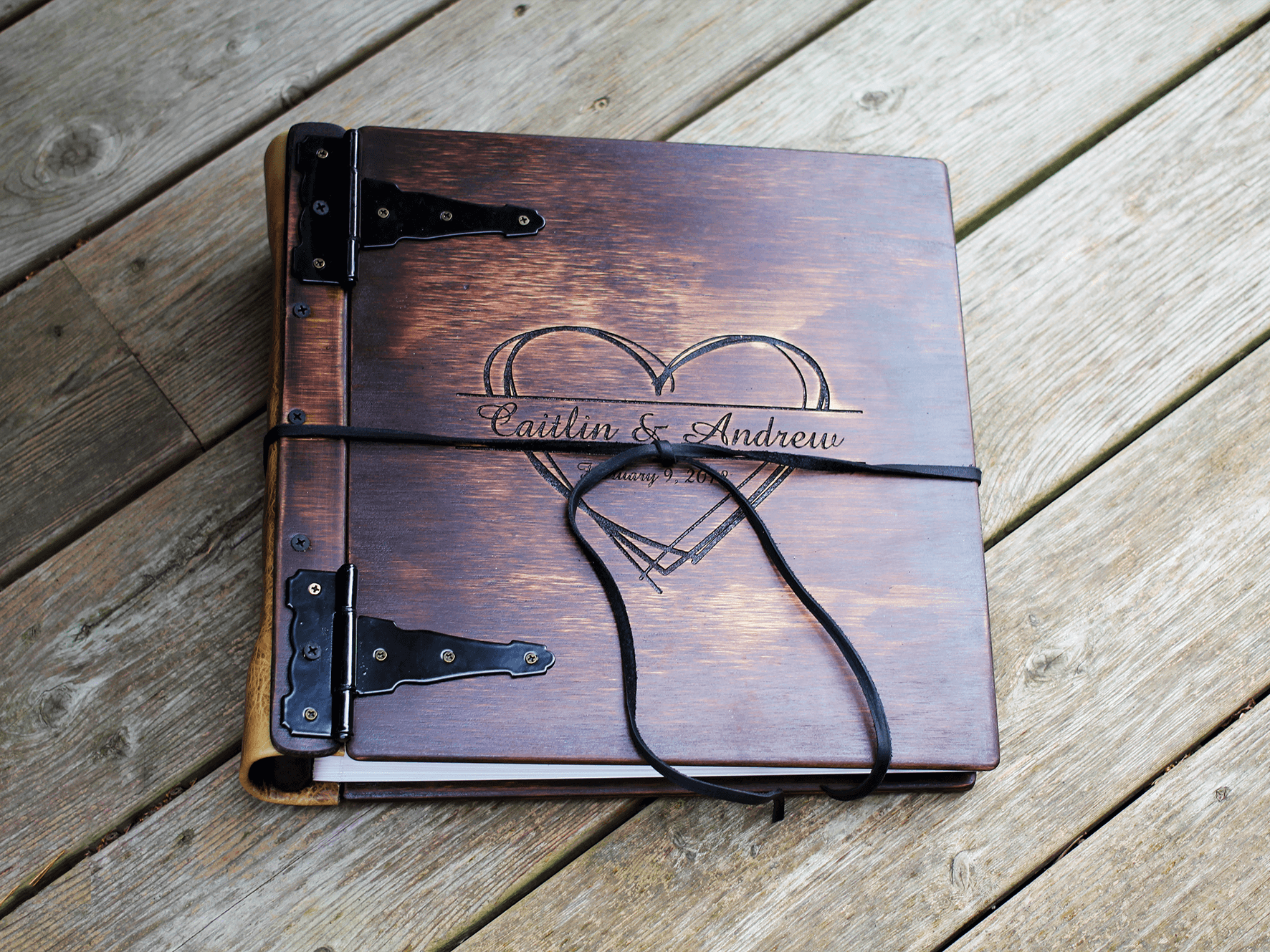 12x12 Leather Scrapbook Album, Rustic Personalized Family Photo