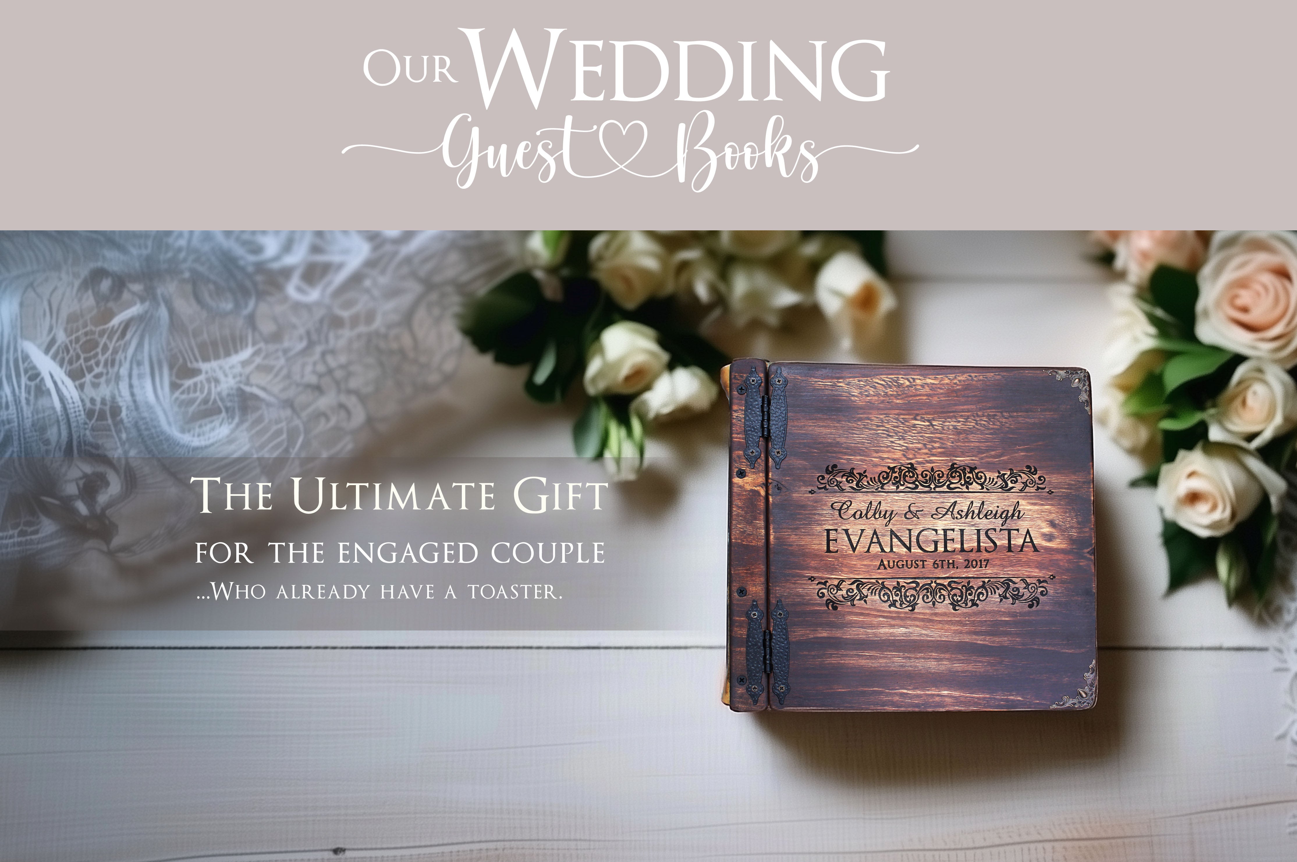 Rustic Engravings custom engraved wedding guest book gift for engaged couples with personal touch.