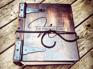 Custom Wooden Photo Album" | Give the gift of cherished memories with a custom wooden photo album by Rustic Engravings. A timeless and elegant way to celebrate your 5th wedding anniversary. - The perfect gift to celebrate your love.
