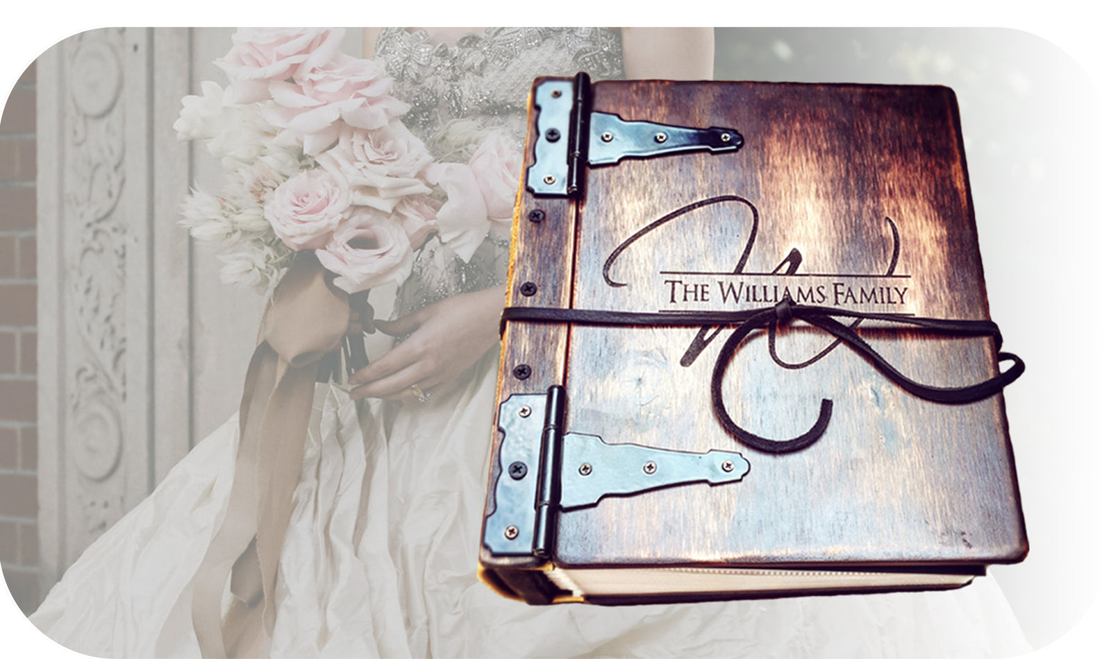 Rustic Engravings Wedding Guest Book for timeless memories, personalized for The Williams Family, perfect for your special day.
