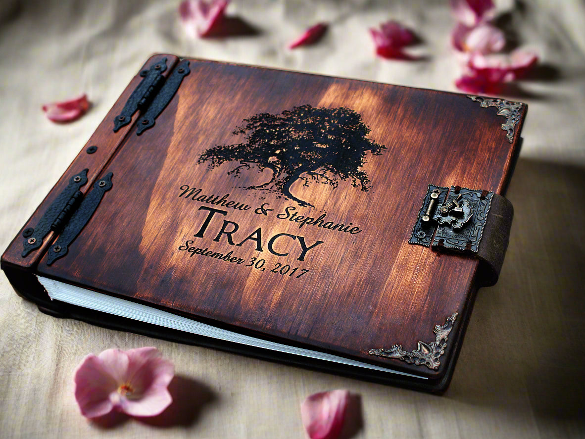 Elegant and Personalized Wedding Guestbook | Capture the memories of your special day with a Rustic Engravings wedding guestbook - the perfect gift for any newlywed couple.