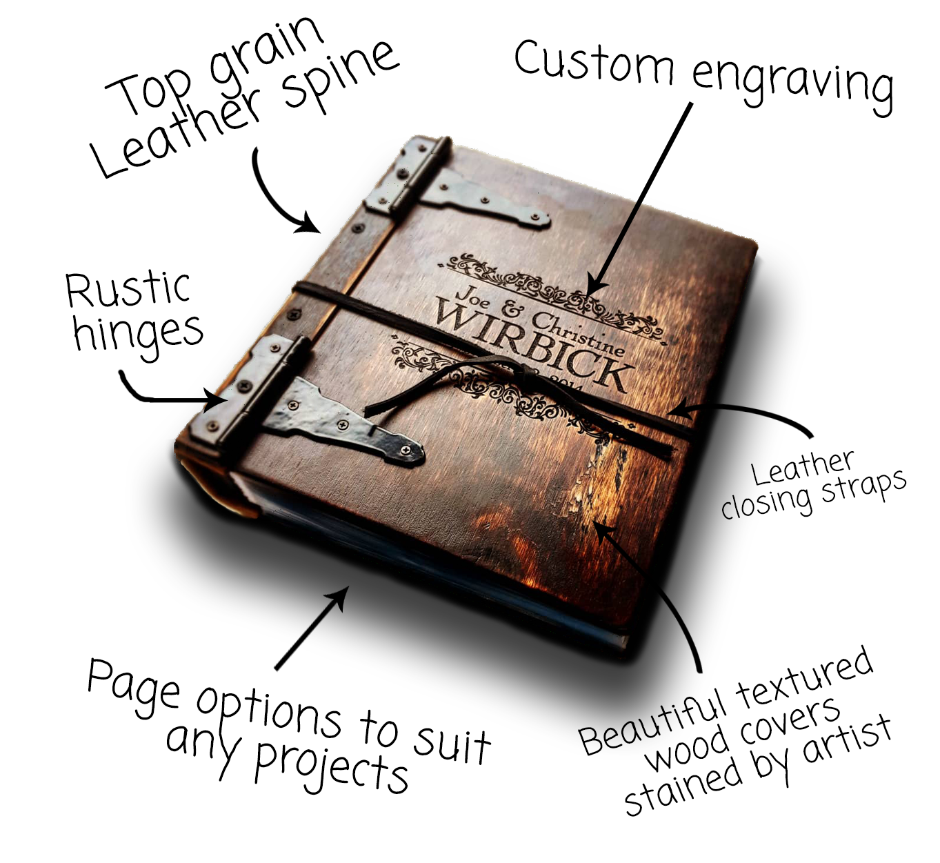 Custom wooden book by Rustic Engravings with customization options to personalize for keepsake or gift