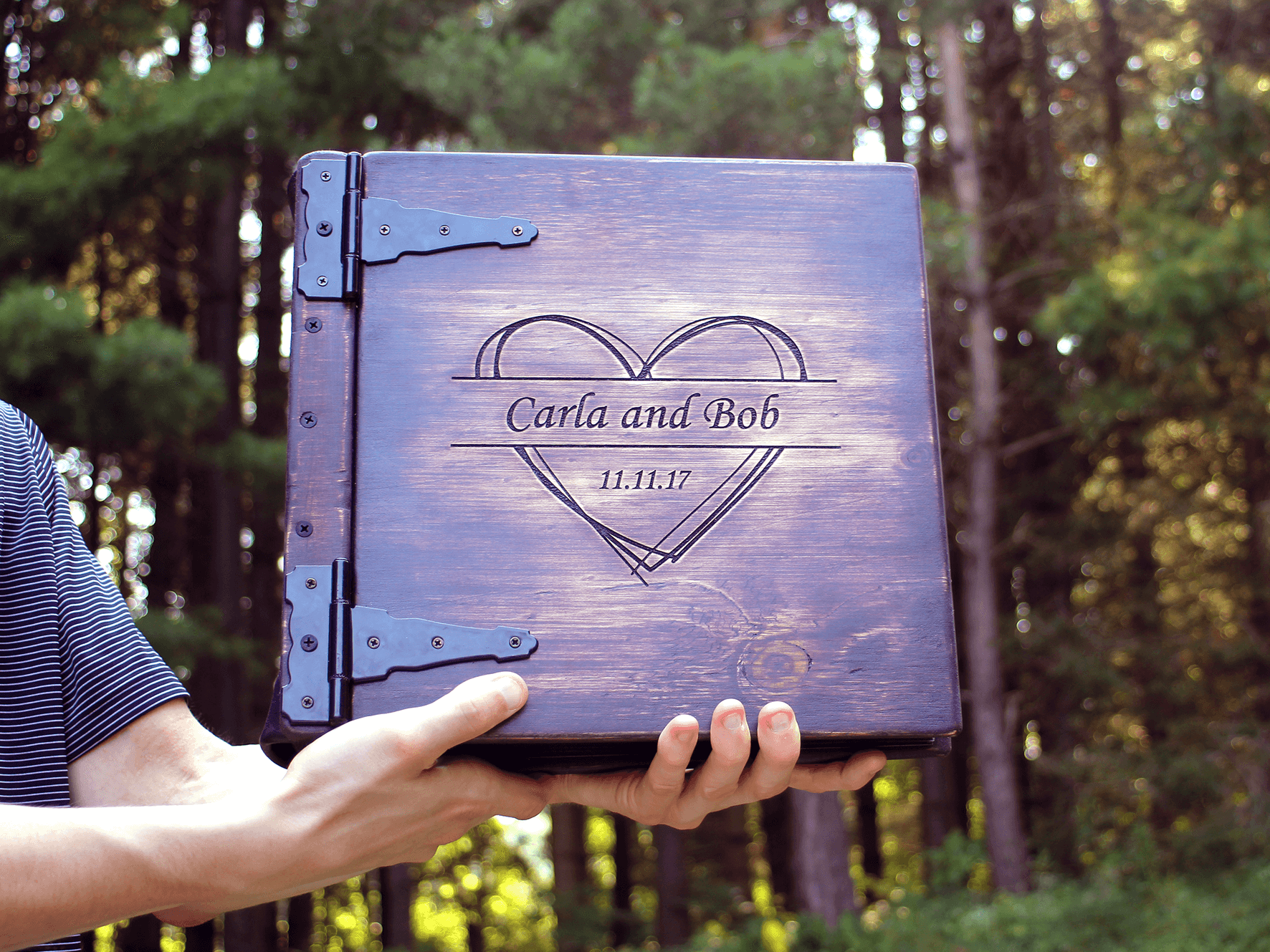 Rustic Wood Memory Book" | Commemorate your 5th wedding anniversary with a beautiful rustic wood memory book by Rustic Engravings. Perfect for holding photos, love notes, and mementos of your journey together. - The best gift to mark this special mileston