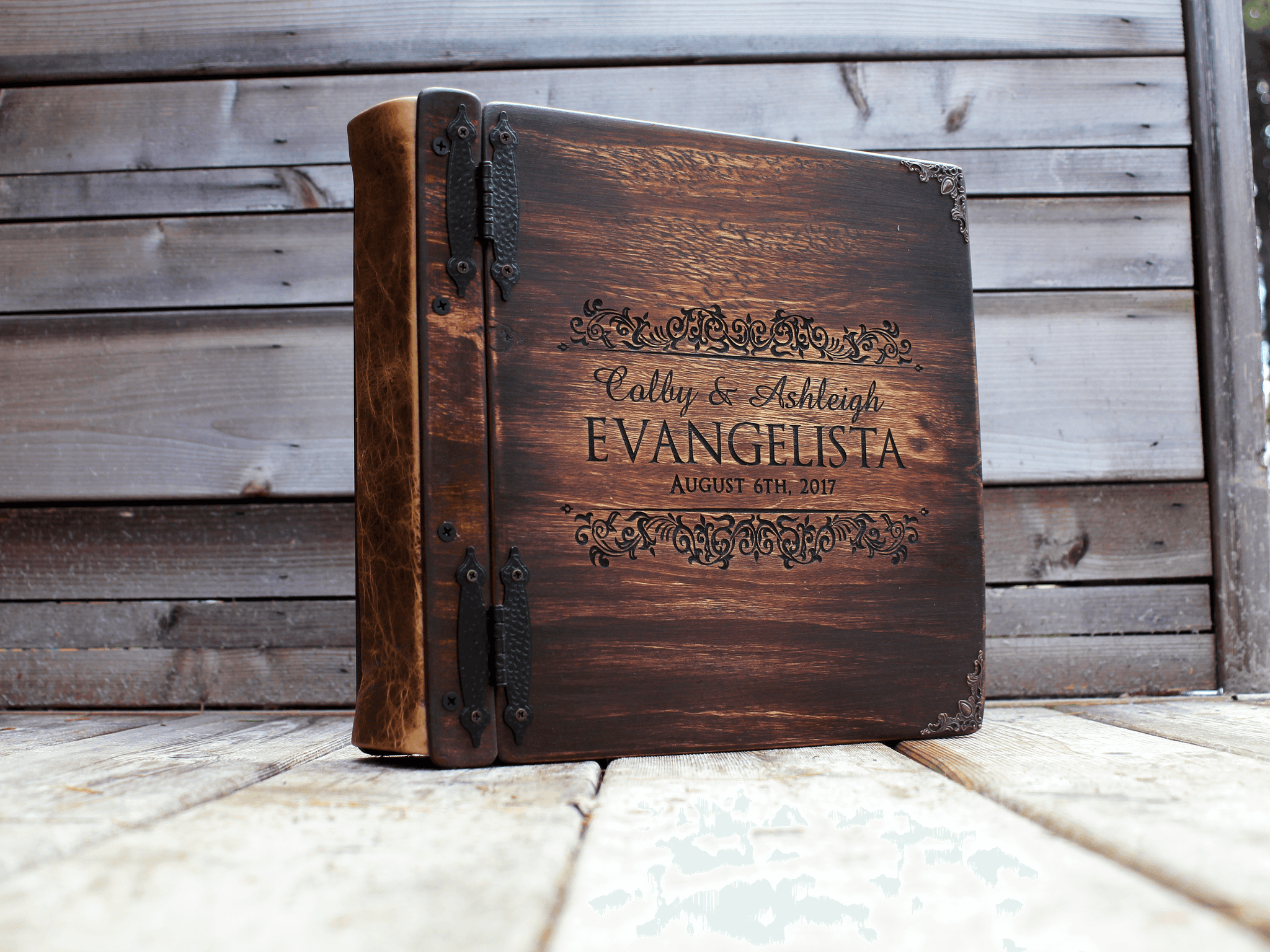 12x12 Leather Scrapbook Album, Rustic Personalized Family Photo