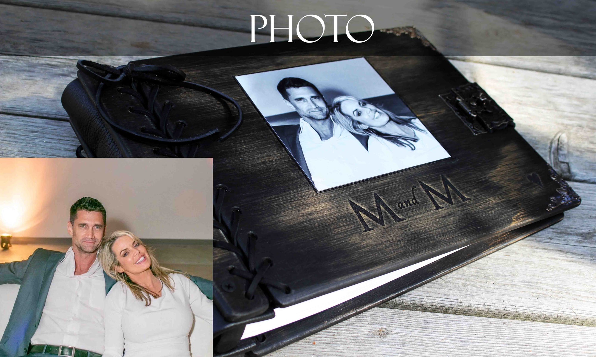 Add A Custom Engraving or Photo - Rustic Engravings Photo Album Fifth Wedding Anniversary Gift