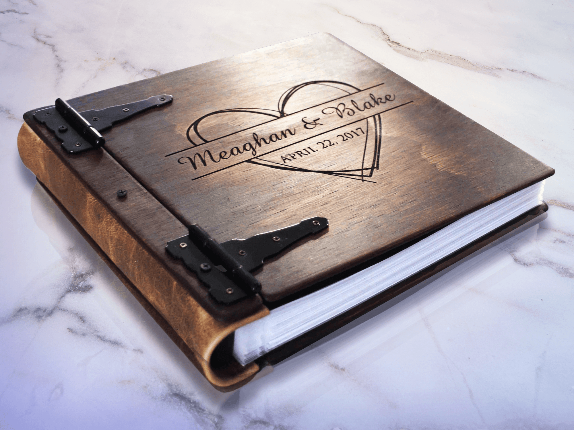 A custom personalized wedding guest book created by Rustic Engravings | A unique and timeless way to remember your wedding day. The perfect keepsake gift to cherish for years to come. Make your wedding day unforgettable with our custom one-of-a-kind woode