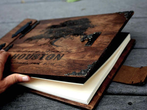 Landscape Wooden Book - Rustic Engravings Photo Album Fifth Wedding Anniversary Gift