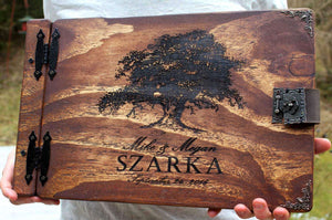 Large Panorama Wooden Book - Rustic Engravings Photo Album Fifth Wedding Anniversary Gift
